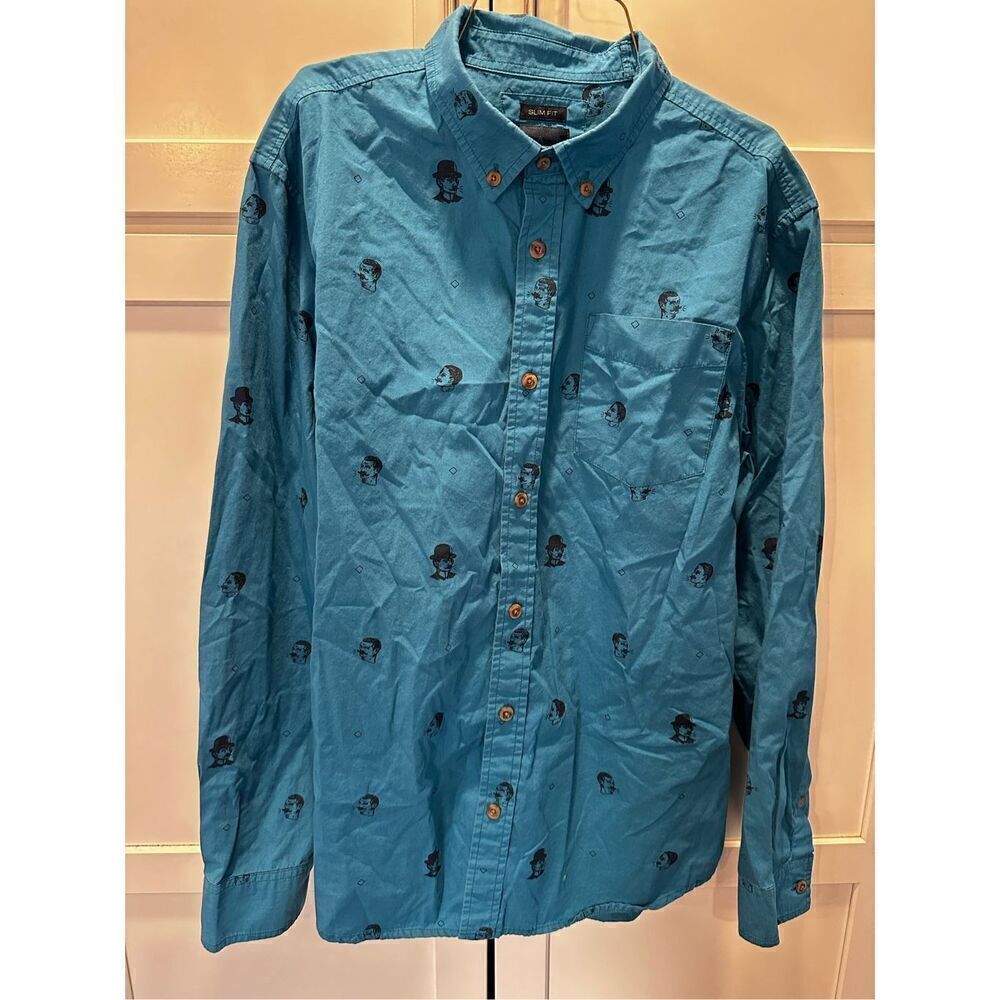 Prana Broderick Long Sleeve Button Up Shirt Teal Blue Men’s Sz L